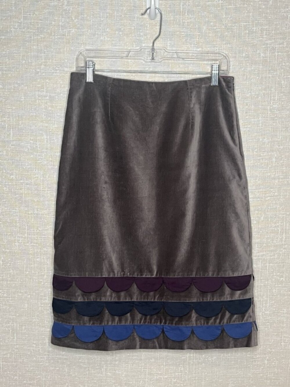 Boden Brown Velvet A Line Skirt Sz 6 Scalloped Hem Colorblock Hem Sz 8
